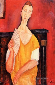 アメデオ・モディリアーニ Painting - 扇子を持つ女性 ルニア・チェチョフスカ 1919年 アメデオ・モディリアーニ